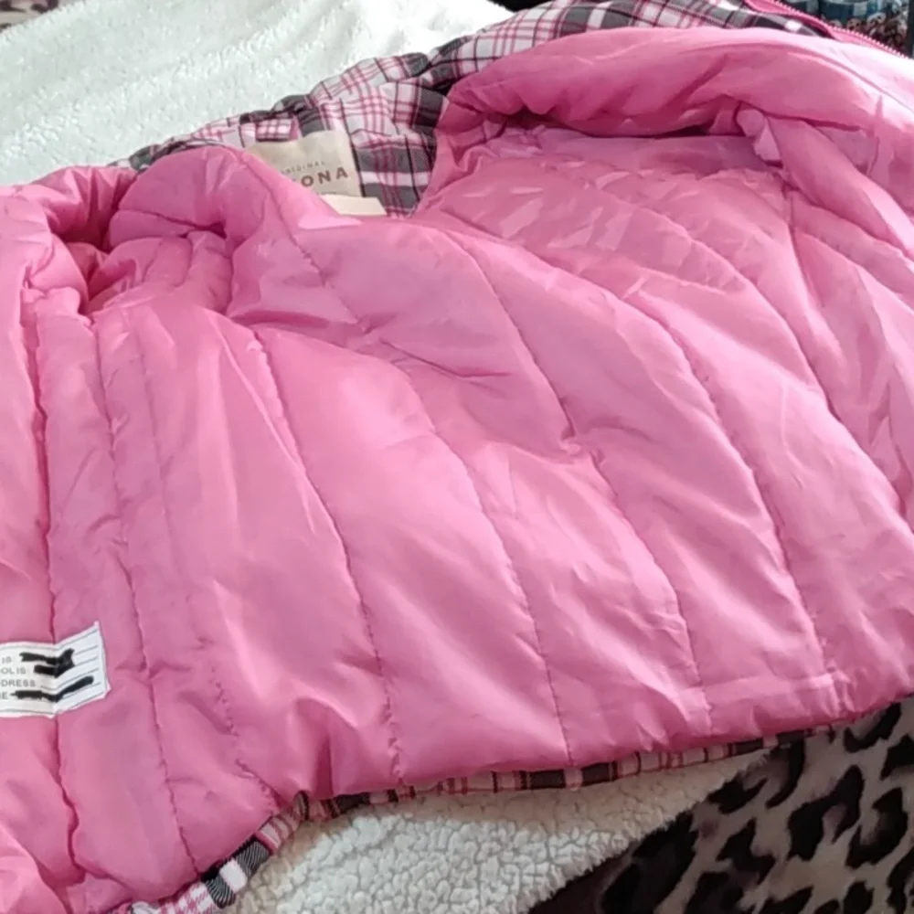 Arizona Jean Co Pink Plaid Fleece-Lined Hooded‎ Coat – Girls 16.5